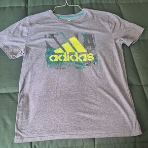 adidas Gray Tee with Neon Yellow & Teal Logo